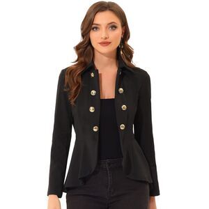 Jacket Steampunk High Low Hem Open Front Long Sleeves Peplum Blazer Black